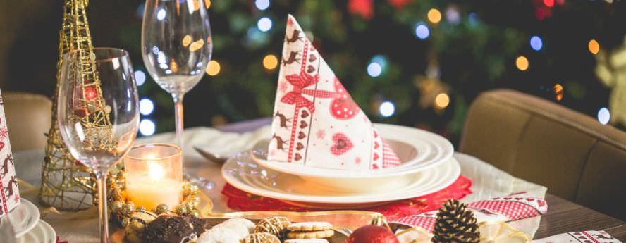 Table Setup With Decorations For Christmas Dinner Or Lunch